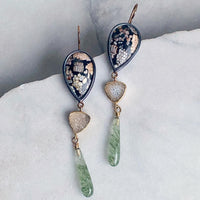 Snakeskin Wrasse, Drusy, and Actinolite in Quartz Earrings